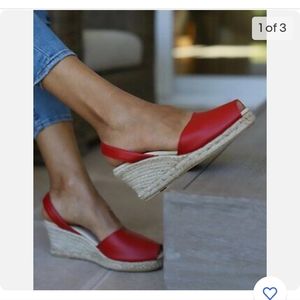 Red Leather The Spanish Sandal Company Espadrille Wedge in EUC. Size 40